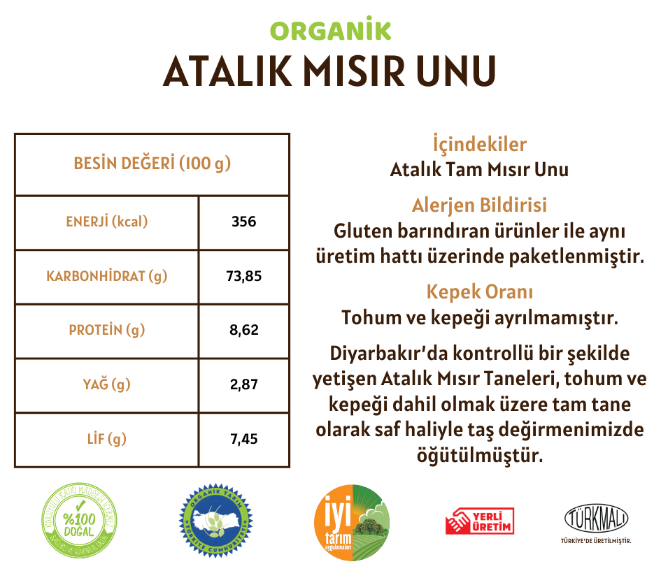Organik Atalık Mısır Unu - 10 Kilo