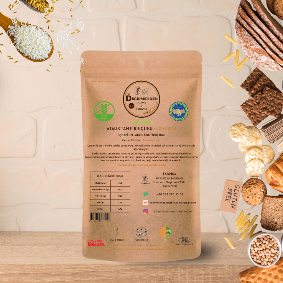 Organik Atalık Tam Pirinç Unu (Gluten İçermez) - 300 Gram