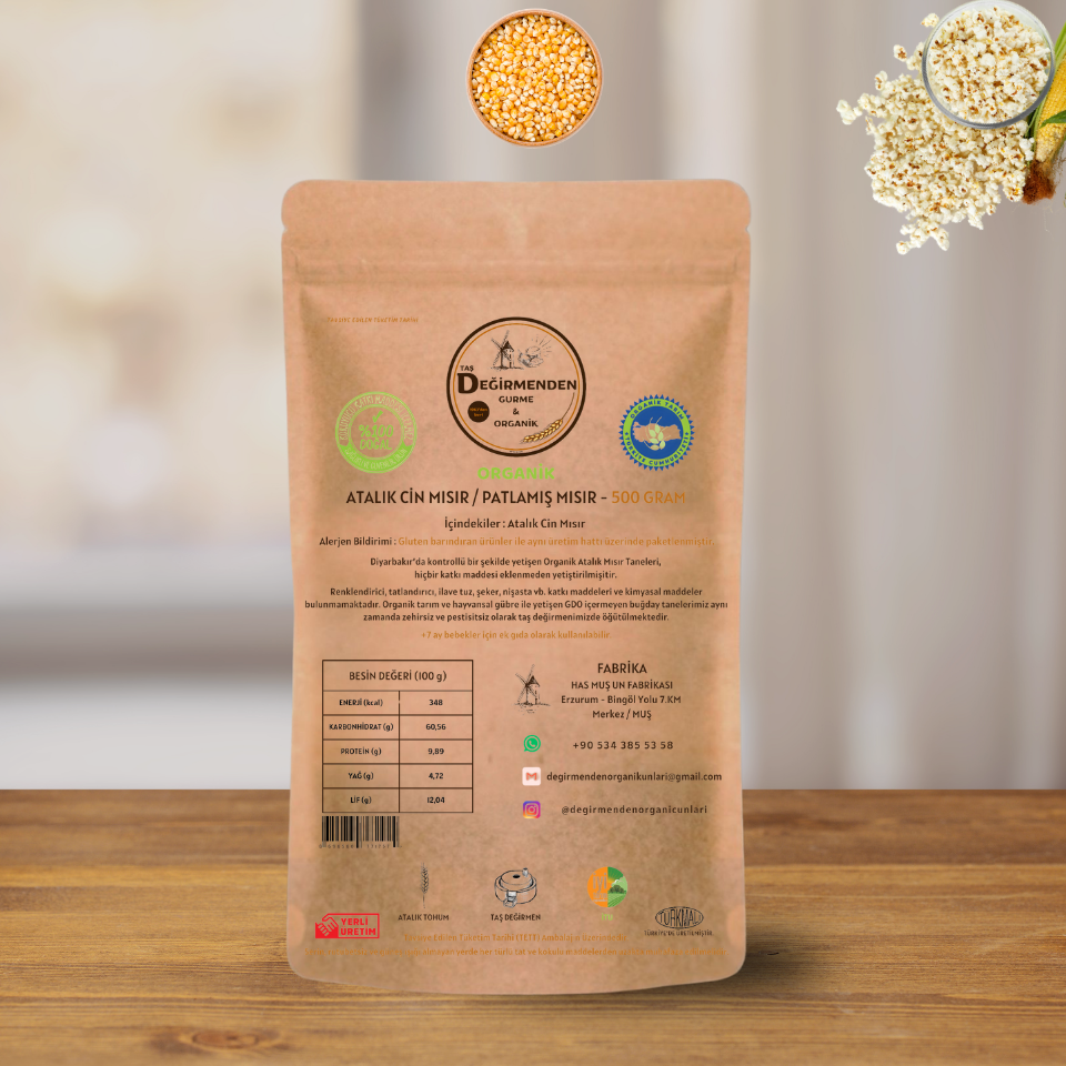Organik Atalık Cin Mısır / Patlamış Mısır - 500 Gram