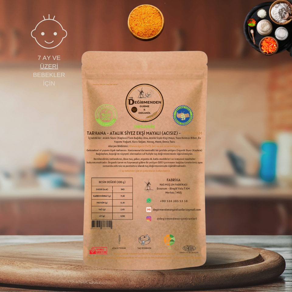 Organik Atalık Tarhana Acısız - Siyez Unlu, Siyez Ekşi Mayalı - 500 Gram