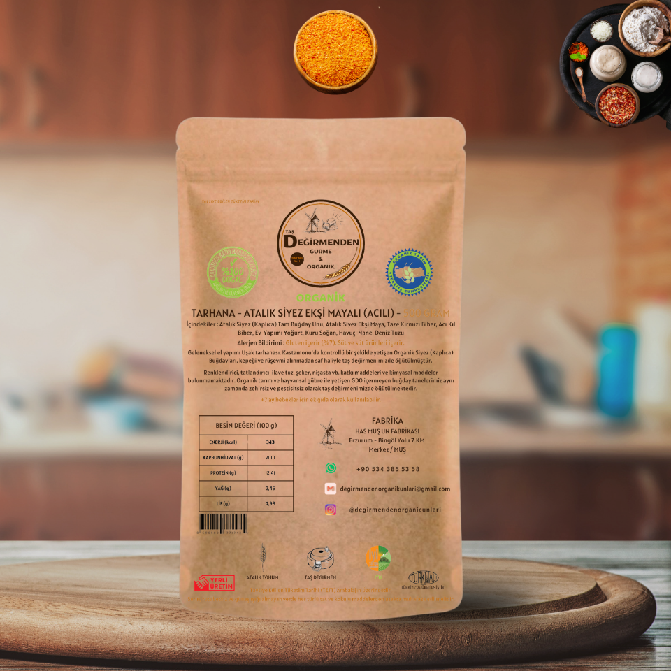 Organik Atalık Tarhana Acılı - Siyez Unlu, Siyez Ekşi Mayalı - 500 Gram