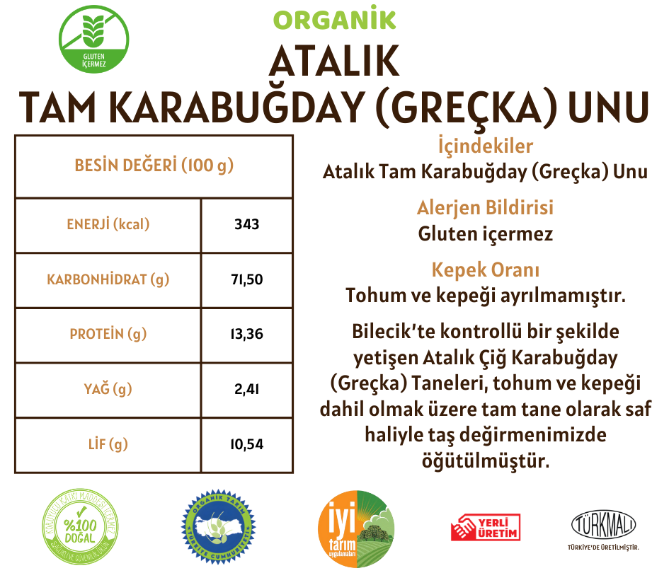 Organik Atalık Karabuğday (Greçka) Unu (Gluten İçermez) - 20 Kilo