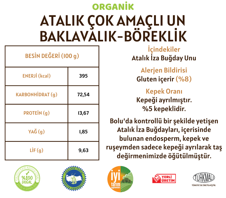 Organik Atalık Çok Amaçlı Un - Baklavalık-Böreklik - 1 Kilo