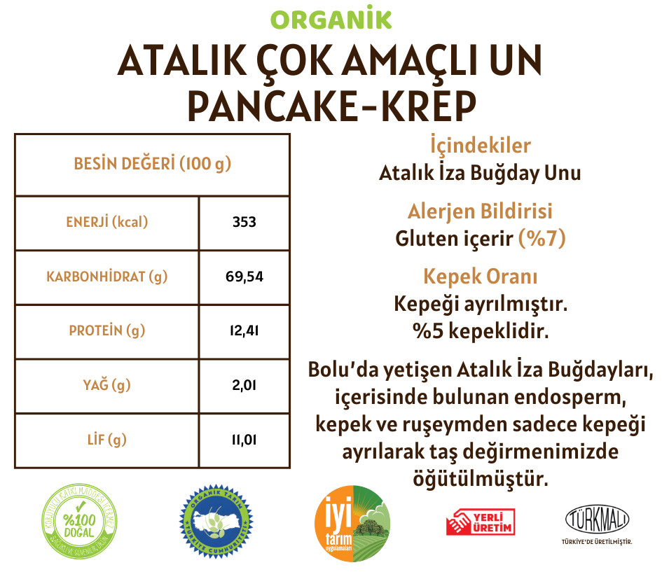 Organik Atalık Çok Amaçlı Un - Pancake-Krep - 1 Kilo