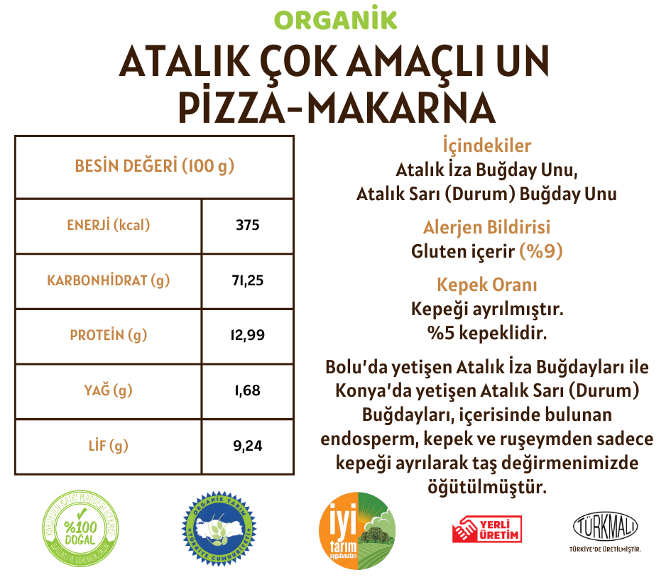 Organik Atalık Çok Amaçlı Un - Pizza - Makarna - 1 Kilo