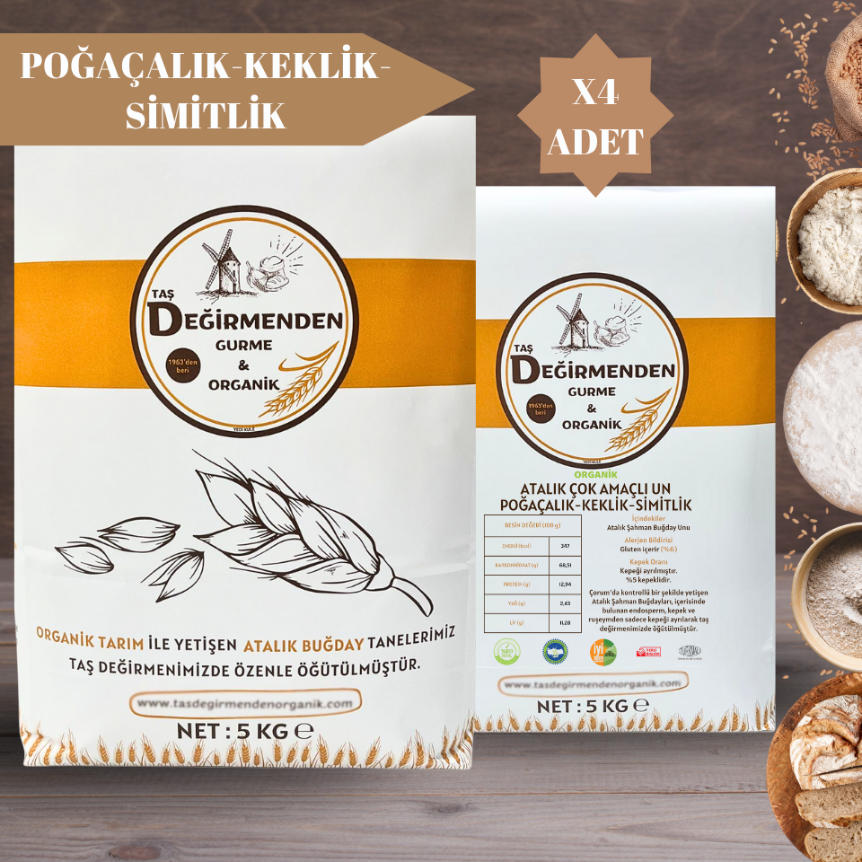 Organik Atalık Çok Amaçlı Un - Poğaçalık-Keklik-Simitlik - 20 Kilo