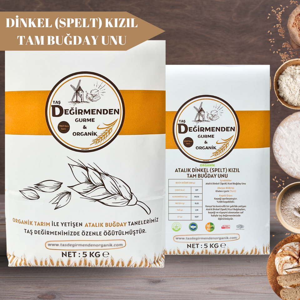 Organik Atalık Dinkel Spelt Kızıl Tam Buğday Unu - 5 Kilo