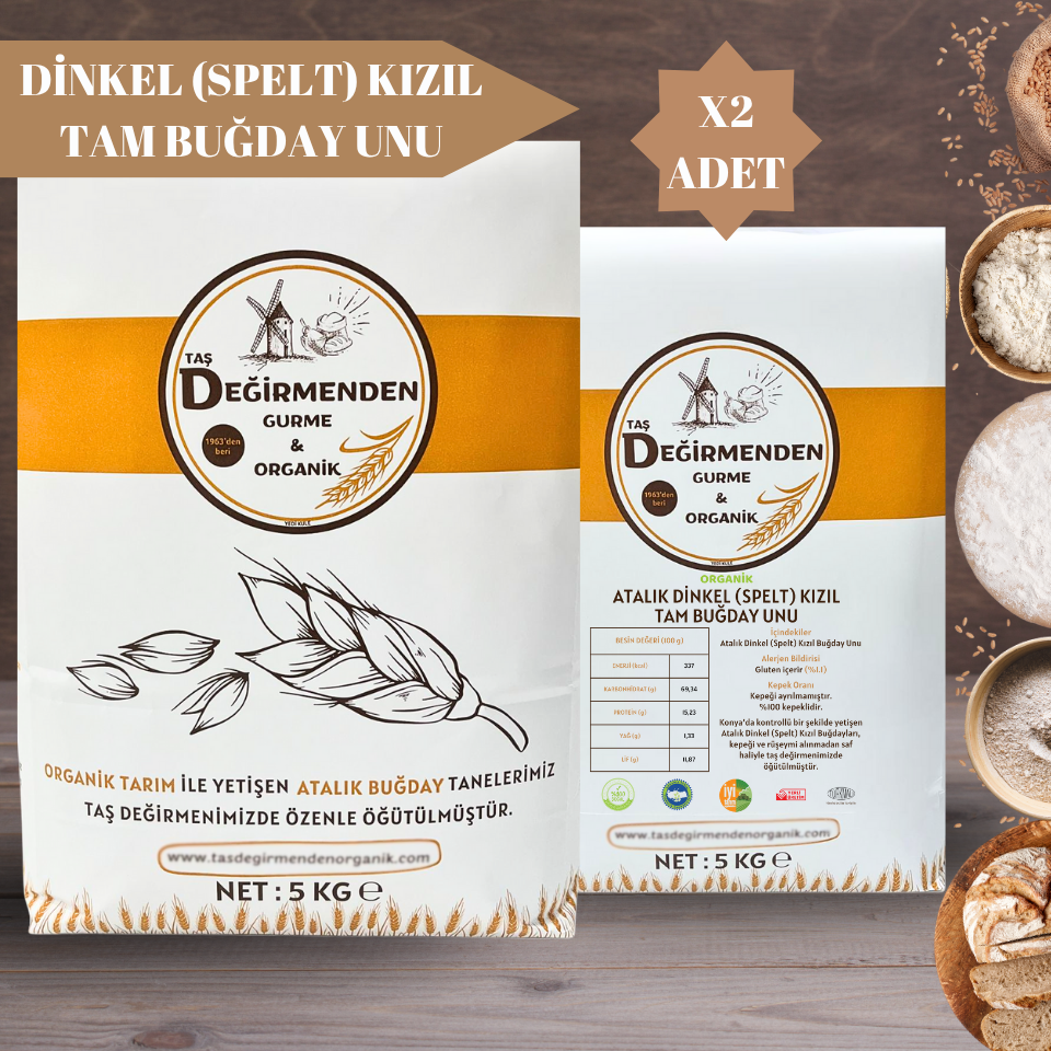 Organik Atalık Dinkel Spelt Kızıl Tam Buğday Unu - 10 Kilo