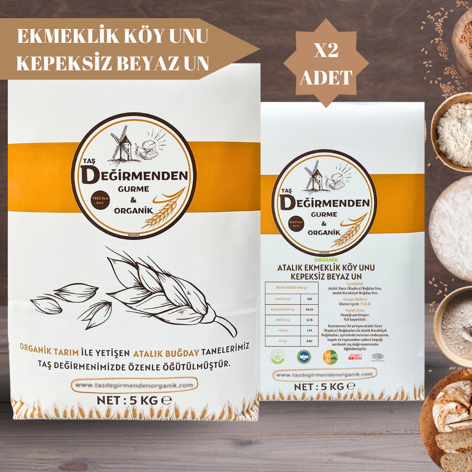 Organik Atalık Ekmeklik Köy Unu - Kepeksiz Beyaz Un - 10 Kilo