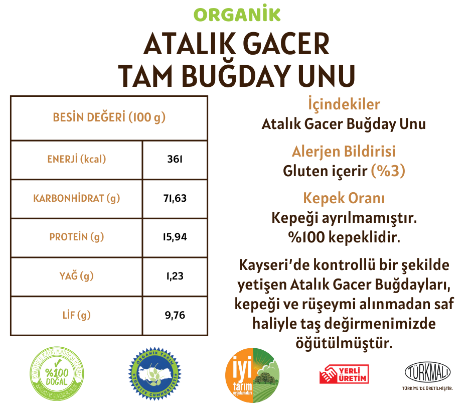 Organik Atalık Gacer Tam Buğday Unu - 5 Kilo