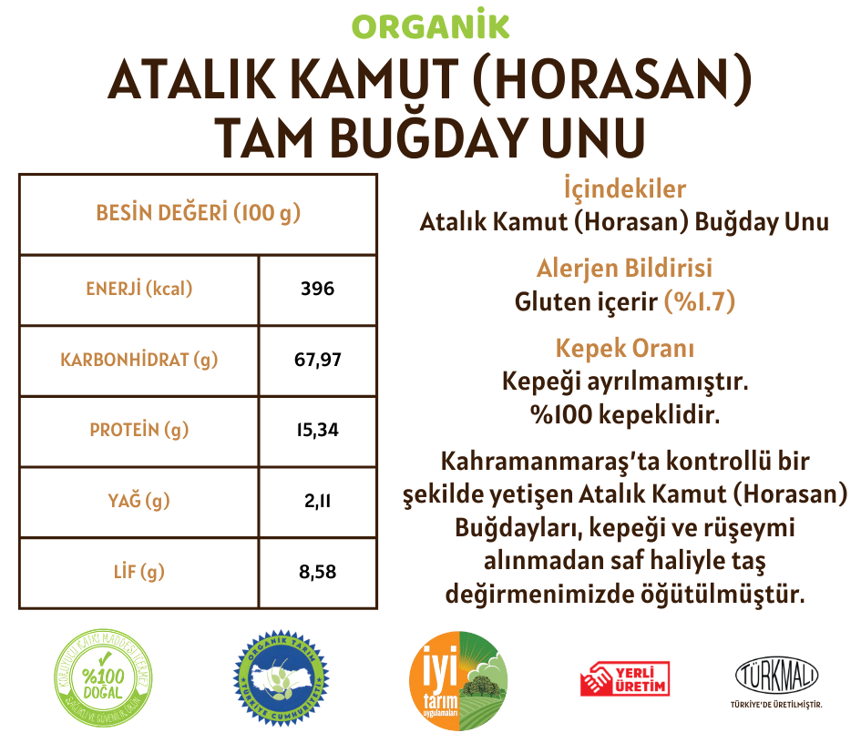 Organik Atalık Kamut Horasan Tam Buğday Unu - 5 Kilo