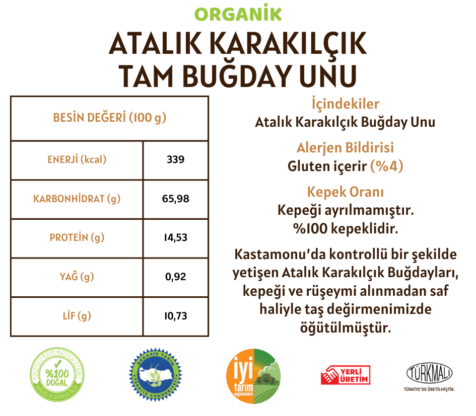 Organik Atalık Karakılçık Tam Buğday Unu - 5 Kilo