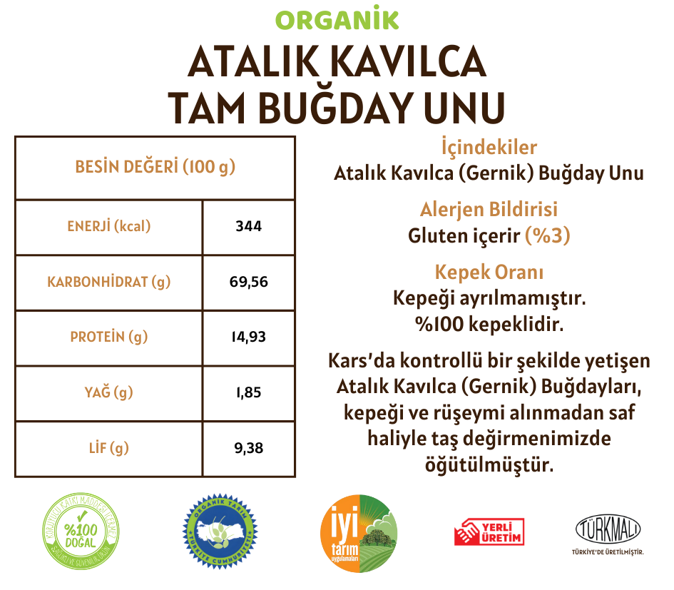 Organik Atalık Kavılca Gernik Tam Buğday Unu - 1 Kilo