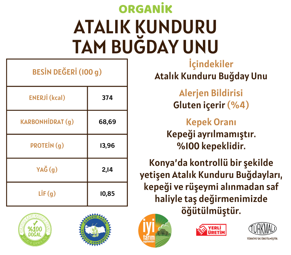 Organik Atalık Kunduru Tam Buğday Unu - 10 Kilo