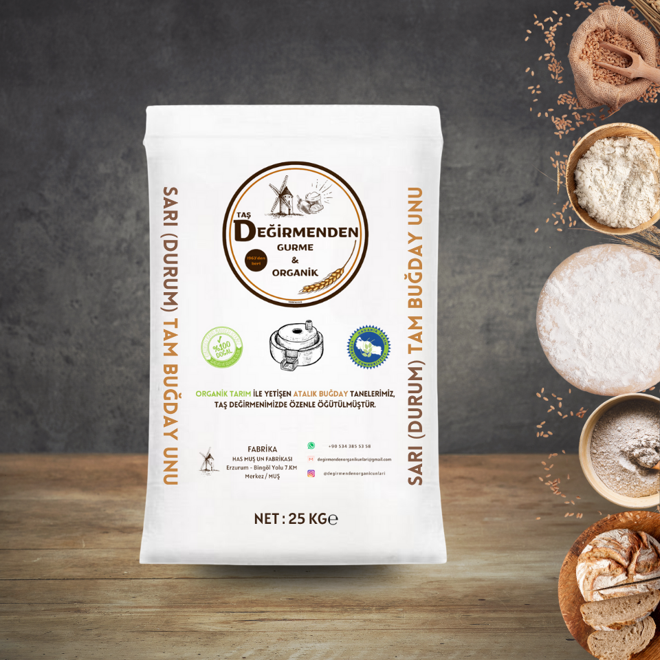 Organik Atalık Sarı Durum Tam Buğday Unu - 25 Kilo