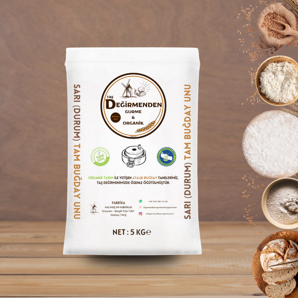 Organik Atalık Sarı Durum Tam Buğday Unu - 5 Kilo