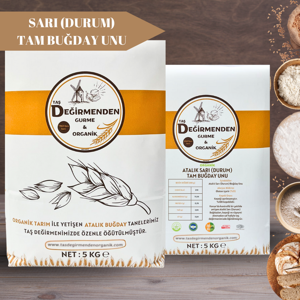 Organik Atalık Sarı Durum Tam Buğday Unu - 5 Kilo