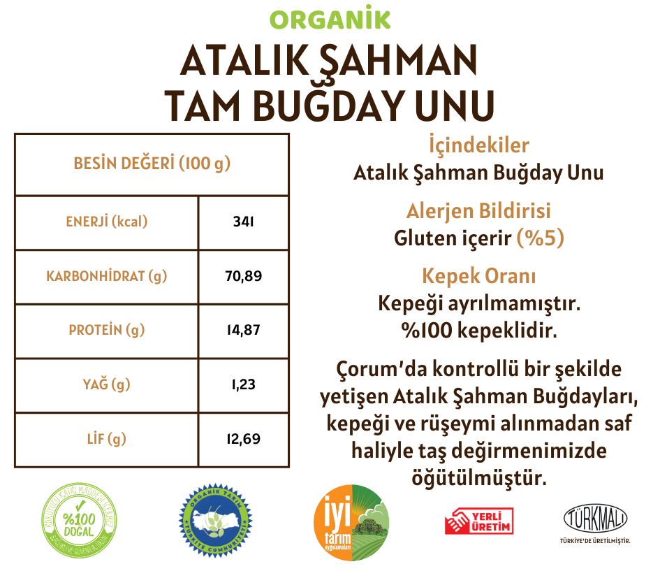 Organik Atalık Şahman Tam Buğday Unu - 10 Kilo