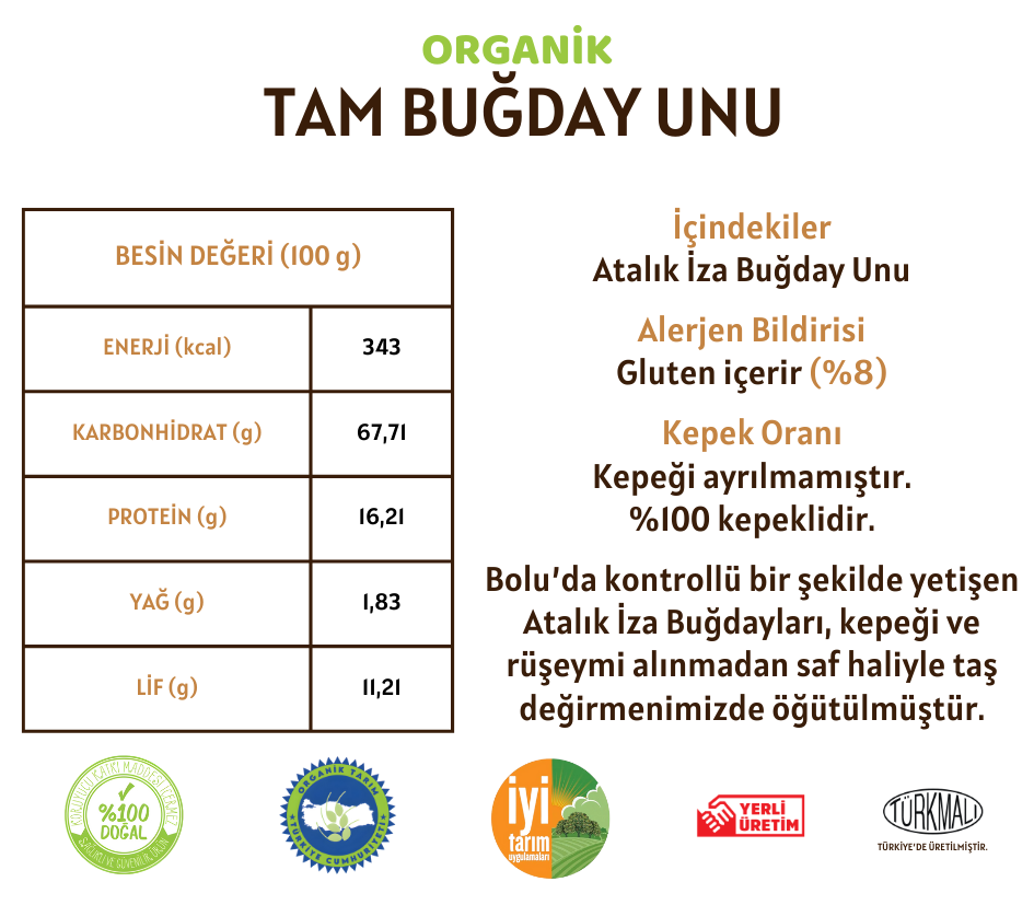 Organik Atalık Tam Buğday Unu - 1 Kilo