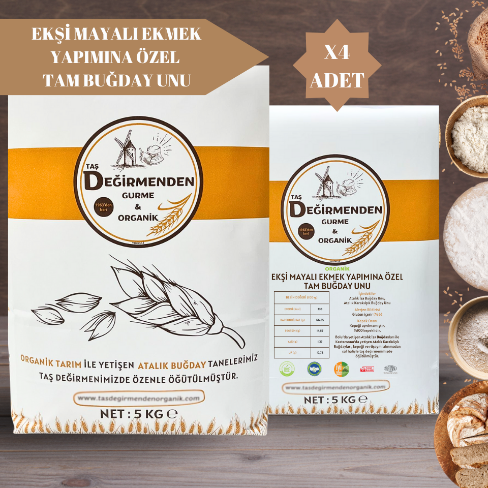 Organik Atalık Ekşi Mayalı Ekmek Yapımına Özel Tam Buğday Unu - 20 Kilo