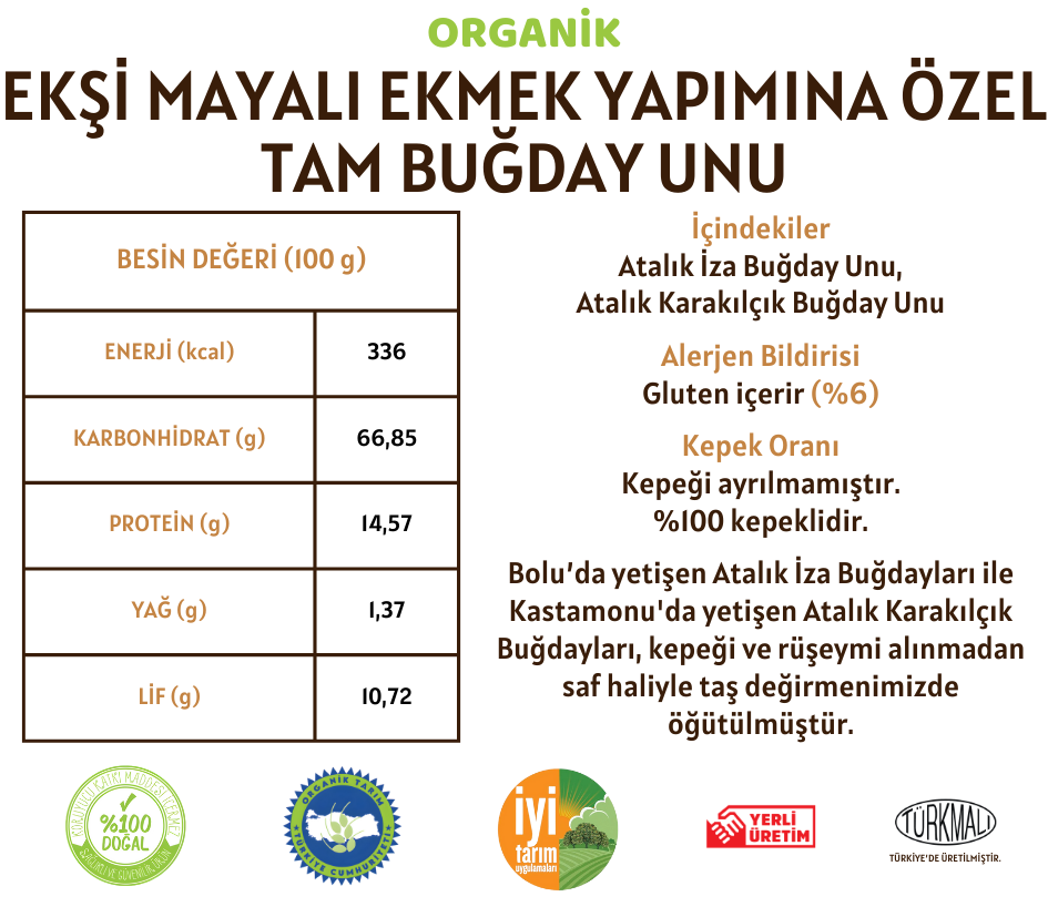 Organik Atalık Ekşi Mayalı Ekmek Yapımına Özel Tam Buğday Unu - 20 Kilo