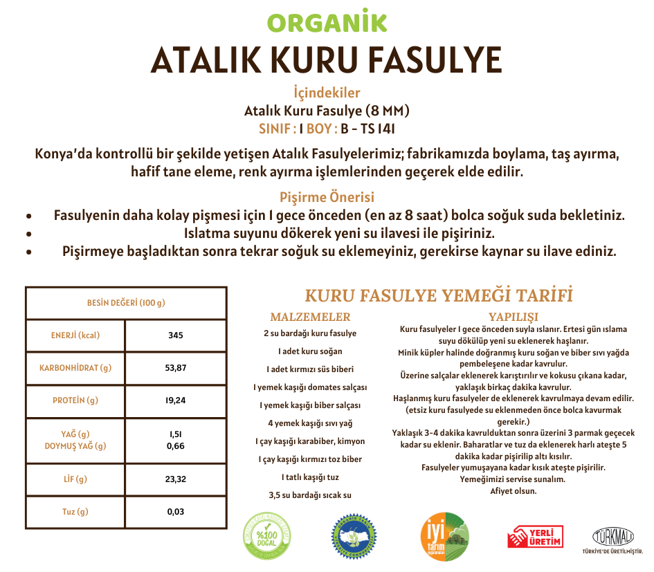 Organik Atalık Kuru Fasulye - 1 Kilo