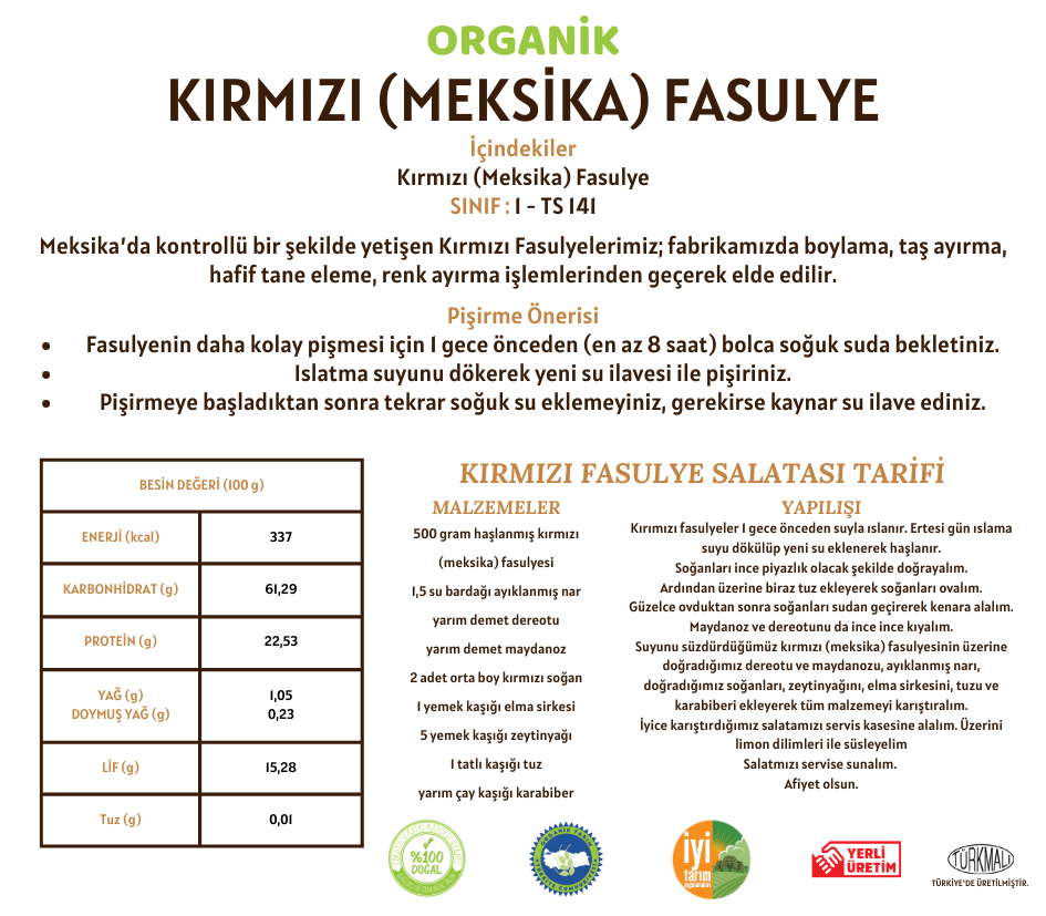 Organik Kırmızı (Meksika) Fasulye - 1 Kilo