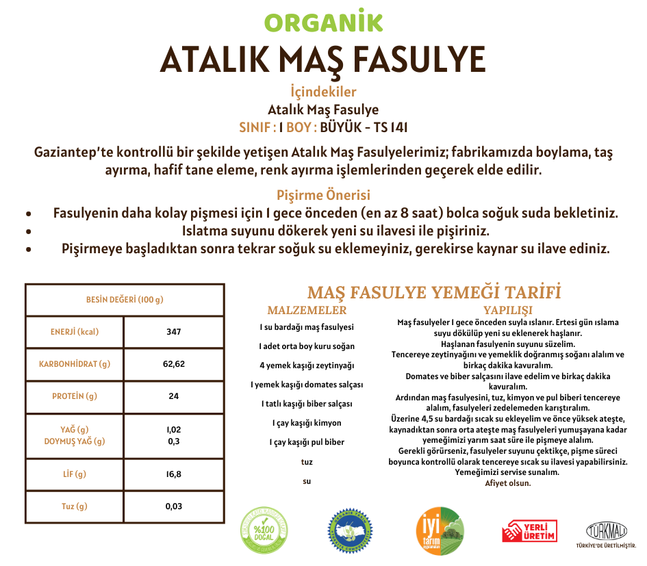 Organik Atalık Maş Fasulye - 1 Kilo