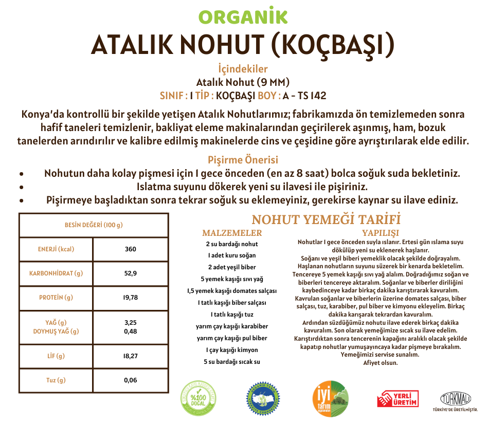 Organik Atalık Nohut (Koçbaşı) (9MM) - 5 Kilo