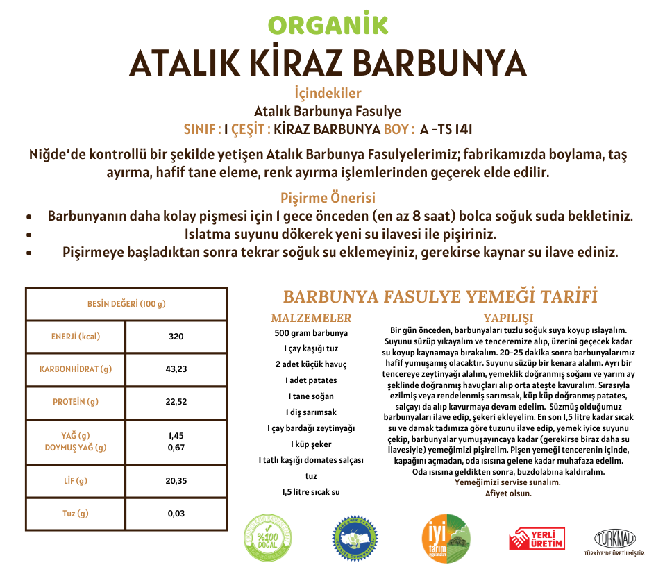 Organik Atalık Kiraz Barbunya - 5 Kilo