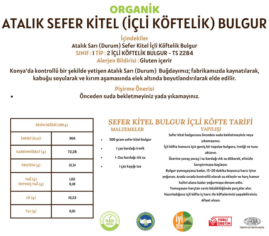 Organik Atalık Seferkitel (İçli Köftelik) Bulgur - 5 Kilo